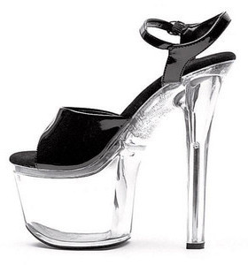 17CM/20厘米厚底台性感高跟鞋情趣鞋/透明水晶鞋凉鞋黑色演出鞋