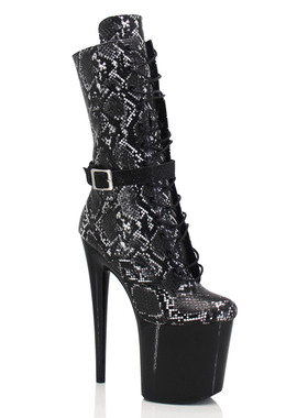 新款20厘米钢管舞高跟靴训练短靴蛇纹黑色时尚欧洲T台走秀高跟鞋