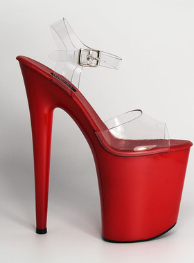 钢管舞鞋20厘米圆细跟舞台走秀鞋夜店性感演出红色厚底超高跟凉鞋