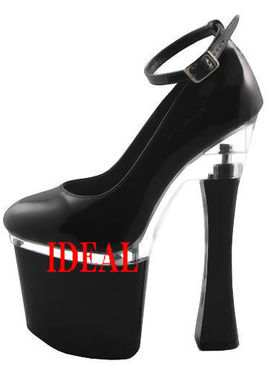 恨天高20厘米性感超高跟鞋粗跟厚底防水台夜店模特演出黑色单鞋女