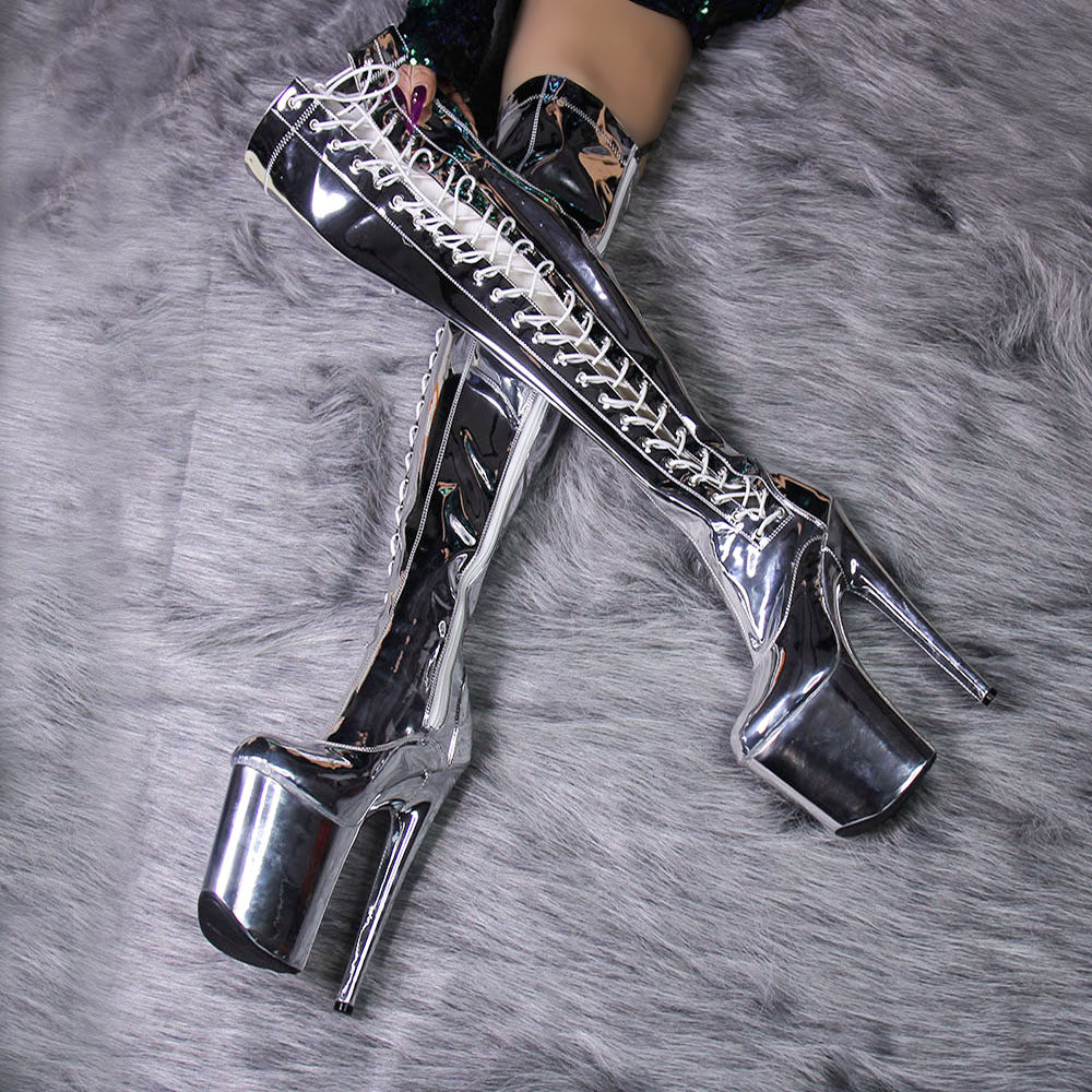 20厘米钢管舞过膝靴镭射银舞台表演高跟鞋模特走秀欧美晚宴长筒靴,女鞋,时装靴,淘宝优惠券,粉丝福利购,淘宝优惠卷