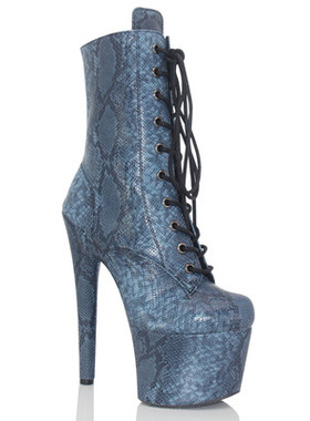 21年新款高跟鞋钢管舞鞋舞台订制女练功高跟舞中靴时尚蛇纹马丁靴