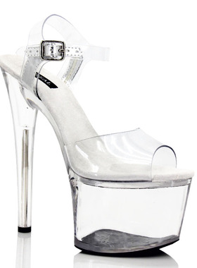 IDEAL MA 钢管舞15 17 20厘米超高细跟走秀夜店水台透明水晶凉鞋
