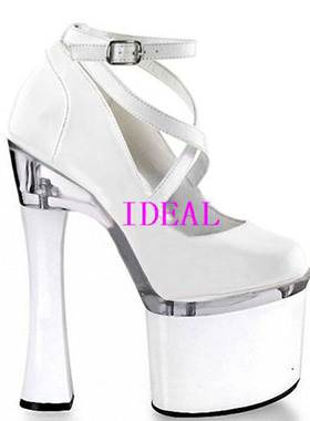 明星礼服婚鞋单鞋18/20厘米粗跟夜店防水台拍照模特情趣超高跟鞋