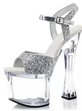 18公分超高跟鞋粗跟凉鞋舞台歌手主持礼服鞋夜店防水台走秀时装鞋