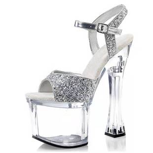 18公分超高跟鞋粗跟凉鞋舞台歌手主持礼服鞋夜店防水台走秀时装鞋