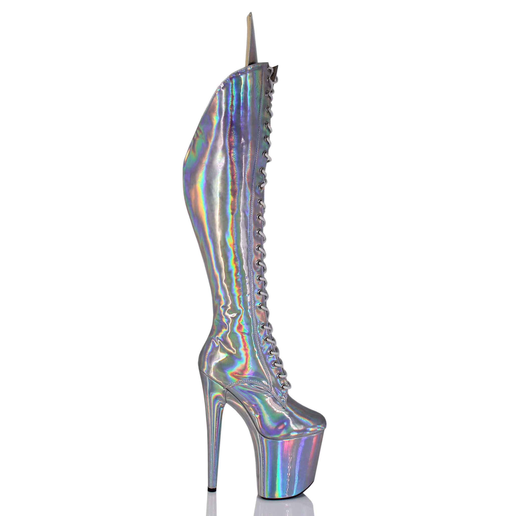 20厘米钢管舞高跟长靴幻彩银镭射