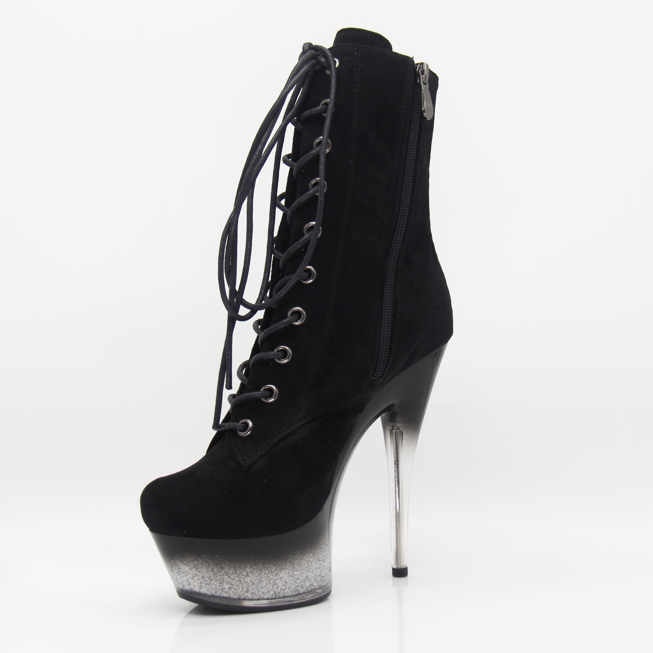 ideal ma 模特超高跟鞋钢管舞靴夜店15厘米防水台短靴黑绒马丁靴