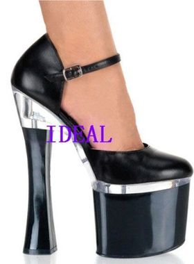 19厘米/20CM超高跟鞋演出鞋 粗跟黑色超高跟舞台车模走秀鞋宴会鞋