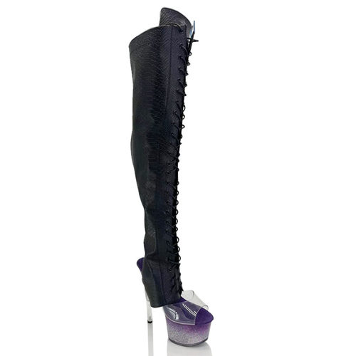 蛇纹女高跟定制款长靴筒钢管舞