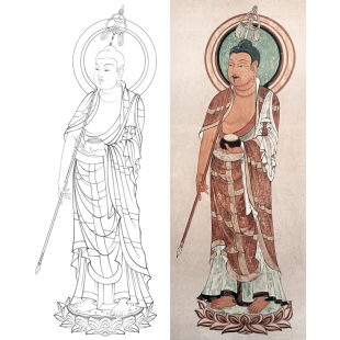 敦煌壁画临摹稿药师佛像人物工笔画白描底稿国画临摹练习打印画稿
