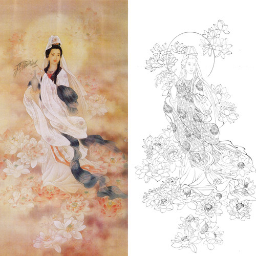 白描底稿工笔观音观音白描稿