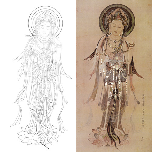 白描底稿敦煌观音像画