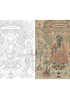 高清工笔重彩壁画宣纸白描底稿