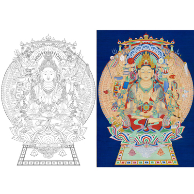 敦煌壁画高清工笔画打印白描底稿