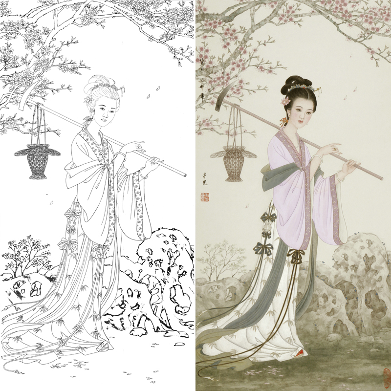 白描底稿黛玉葬花金陵十二钗