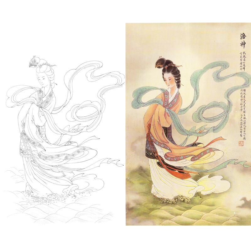 白描底稿洛神观音工笔画工笔佛像