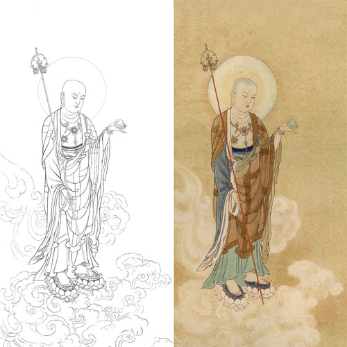 白描底稿工笔画地藏王菩萨