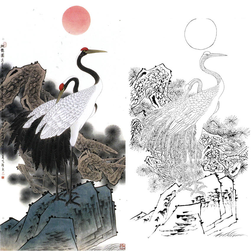 仙鹤松树工笔画松鹤延年国画