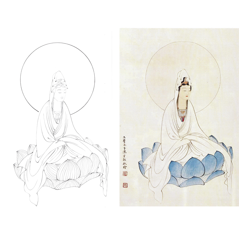 白描底稿宣纸观音白描底稿
