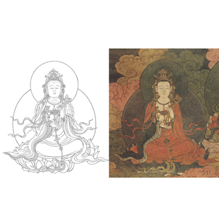 法海寺壁画白描底稿观音佛人像线描画国画临摹勾线练习打印稿放大