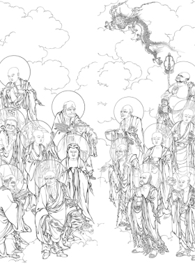 佛像道家罗汉白描底稿国画临摹