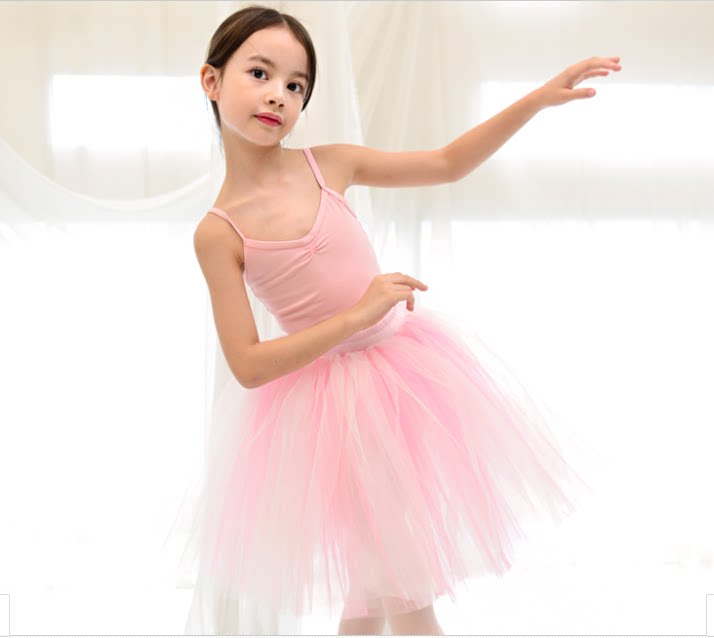韩国进口正品儿童练功演出服短裙女孩公主芭蕾舞蹈蓬蓬半身长纱裙