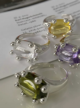 欧美小众原单ins螃蟹戒指女彩色琉璃简约开口可调节个性食指指环