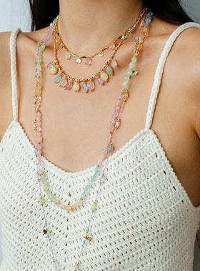 夏日多巴胺彩色天然石串珠项链