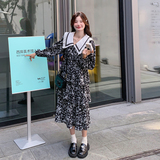 大货已出！法式蛋糕裙黑色碎花撞色领连衣裙260-3371-P135K188，女装连衣裙，芭图娜