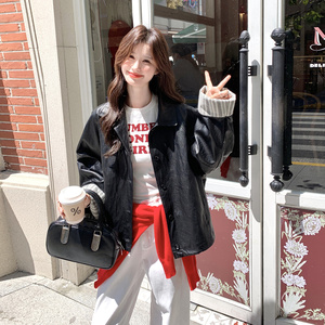 黑色美式甜酷复古皮衣短外套女2025春秋季新款超好看简约PU皮夹克图片