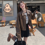 现货！棕咖色短款皮衣外套260-3336-P135K188，女装皮衣，芭图娜