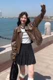 现货！棕咖色短款皮衣外套260-3336-P135K188，女装皮衣，芭图娜