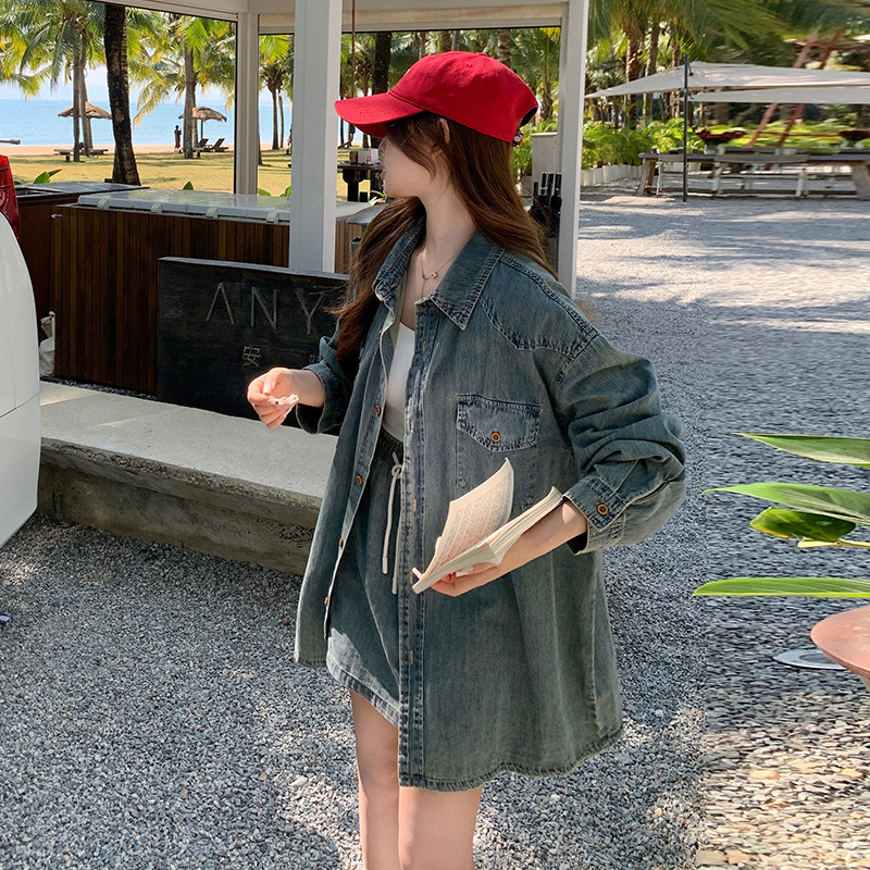 现货！复古软牛仔蓝衬衫+裙裤套装260-5050-P165K238，女装套装/套裙，芭图娜