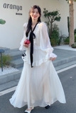 白色高级感木耳边设计感连衣裙2025春季新款法式温柔风长款连衣裙，女装连衣裙，芭图娜