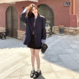 大货已出！格纹撞色藏蓝色西装外套B260-5212-P145K218，女装西装，芭图娜