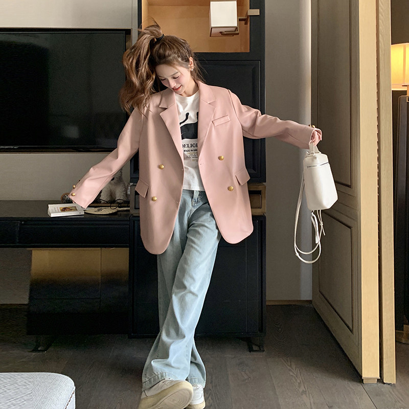粉色pu皮衣西装外套女春秋2025新款休闲流行减龄甜美风西服夹克,女装皮衣,芭图娜