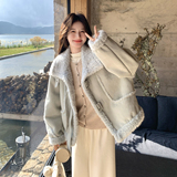 现货！浅蓝色皮毛一体复合短外套B260-5355-P215K298，女装短外套，芭图娜