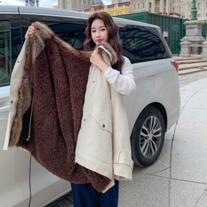 主推新款！米白色重工大毛领工装派克服 B260-5329-P285图片