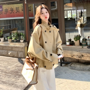 现货主推款！卡其色短款风衣外套 B260-5210-P165K238图片