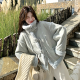 现货！浅蓝色皮毛一体复合短外套B260-5355-P215K298，女装短外套，芭图娜