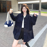 现货主推款！蓝格撞色藏蓝风衣外套B260-5235-P165K238，女装风衣，芭图娜