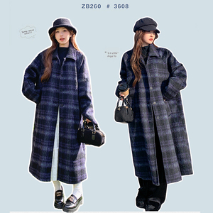 大货已出！ 黑紫格长款毛呢大衣外套 B260-3608-P195K288图片