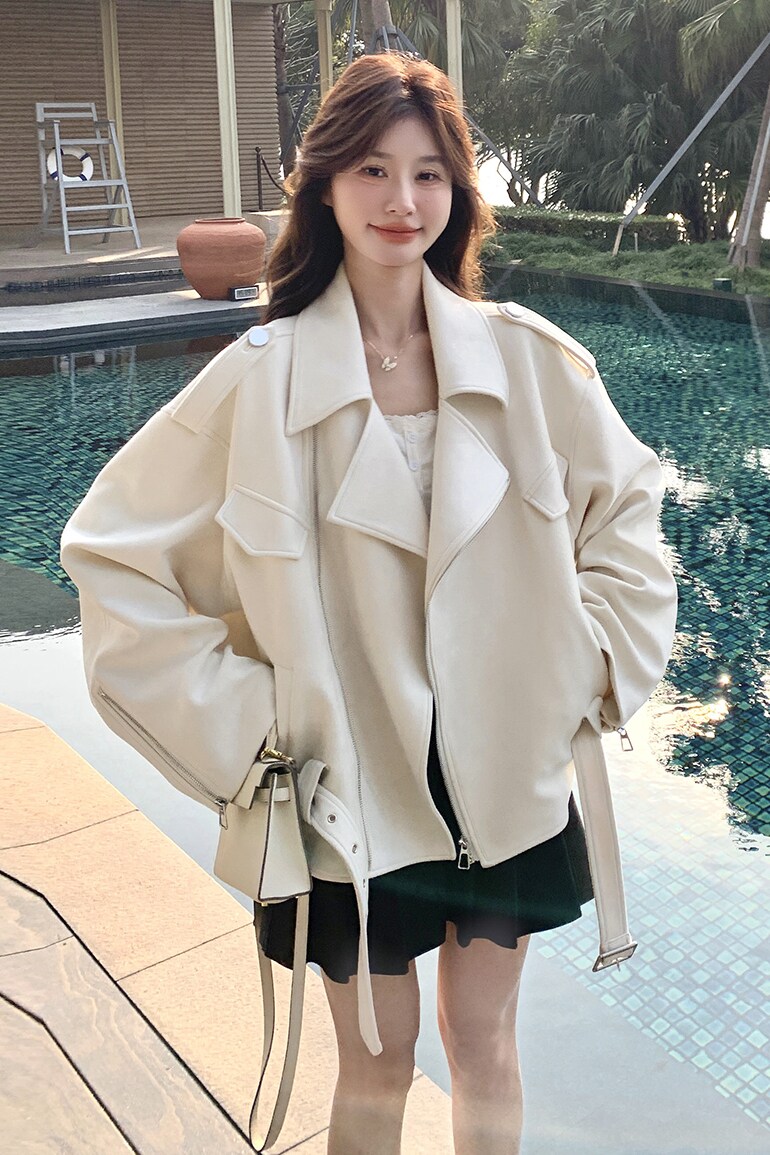 白色皮衣外套女甜酷设计感2025年春季新款今年流行爆款酷飒风皮衣,女装风衣,芭图娜