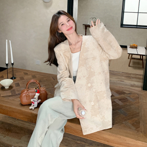 独特别致浮雕纹西装外套女2024初秋新款新中式设计感小众无领西服,女装西装,芭图娜