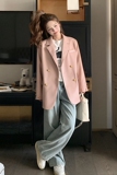 高级小众韩系chic粉色皮衣西装外套女春秋超火巨好看职业气质西服，女装皮衣，芭图娜