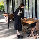 新中式国风盘扣马甲配衬衫连衣裙女春秋2025新款中长裙假两件套装，女装连衣裙，芭图娜