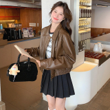 现货！棕咖色短款皮衣外套260-3336-P135K188，女装皮衣，芭图娜