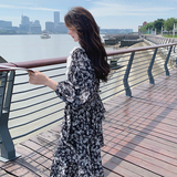 大货已出！法式蛋糕裙黑色碎花撞色领连衣裙260-3371-P135K188，女装连衣裙，芭图娜