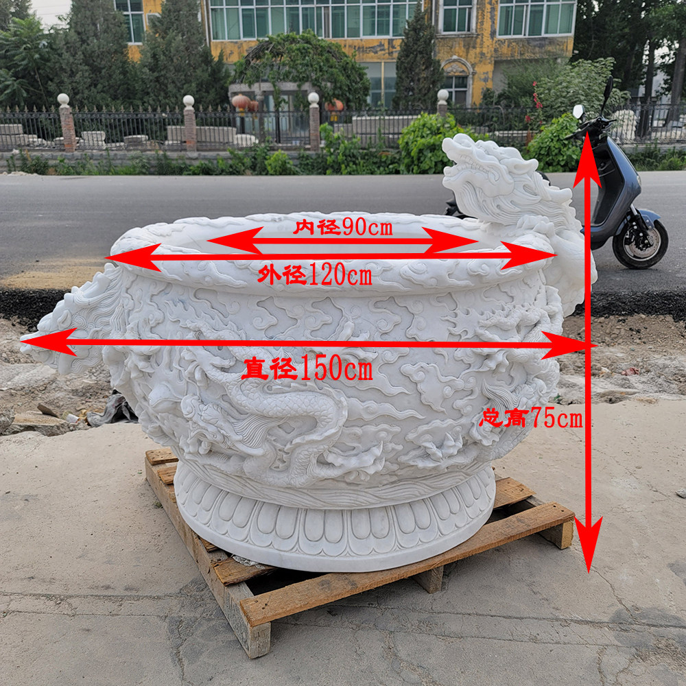石雕鱼缸荷花盆汉白玉庭院养鱼门海石缸青石仿古石水槽大理石龙缸